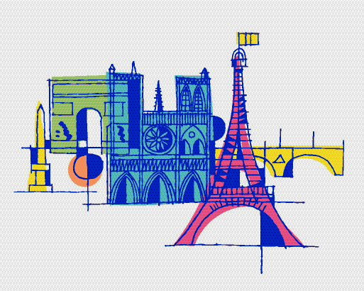 Illustration of Famous Landmarks in Paris, France